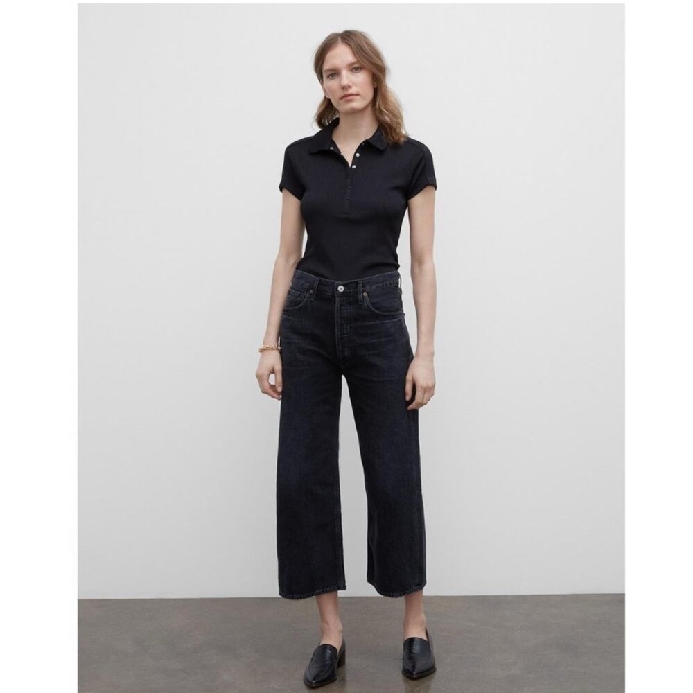 Citizens Of Humanity Sacha High Rise Wide Leg Crop Jeans Black Rigid Womens 28